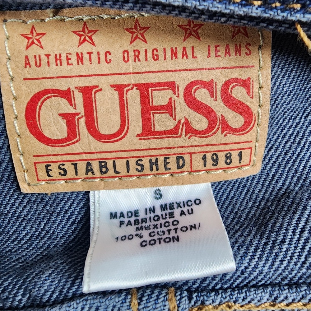 Vintage Guess Jeans Women's S Denim Jacket 90's Trucker Dark Wash Cropped Y2K - Picture 10 of 11